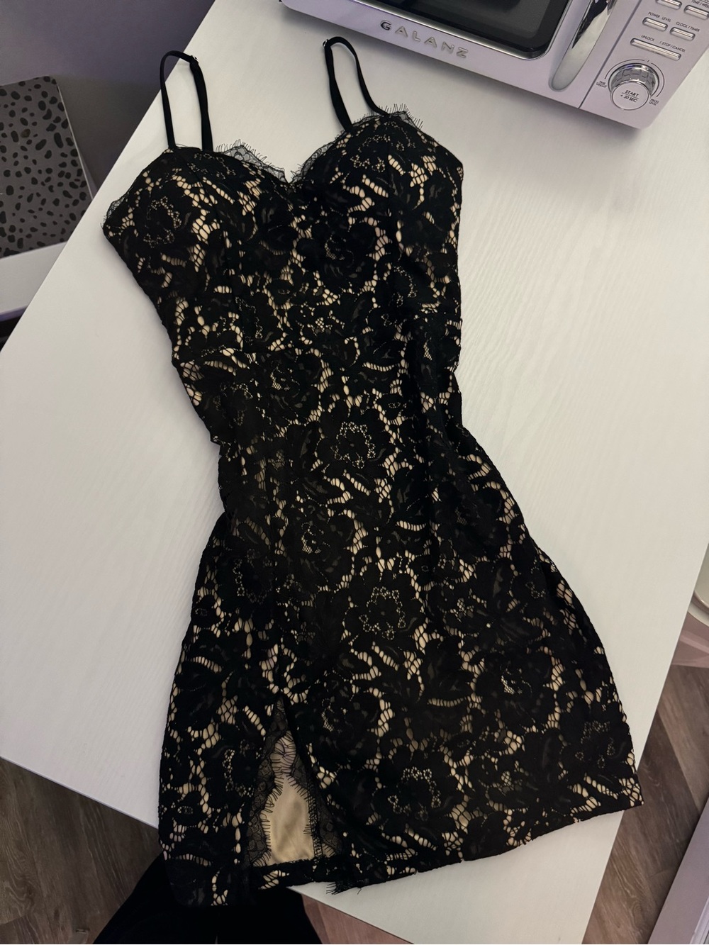BNWT Little Black Lace Mini Bodycon Dress with Nude Lining
